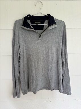 Banana Republic Luxury Touch Polo Quarter Zip Gray Medium Minimalist Preppy Golf